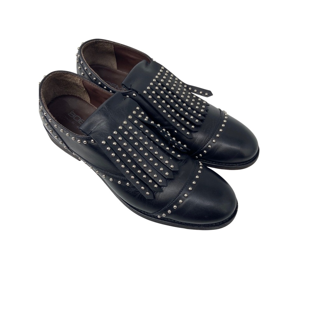 Boemos Loafers Womens 40 Black Studded Kiltie Italian Leather Edgy Punk Goth